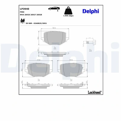Bilde av DELPHI LP3940 Bremseklosser med akustisk slitasjevarsel antihyle blikk uten tilbehør