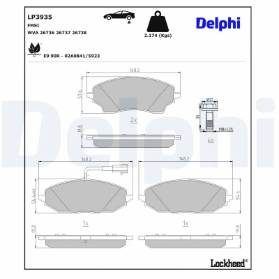 Bilde av DELPHI Bremseklosser inkl. slitasjevarselkontakt med antihyle blikk uten tilbehør LP3935 FIAT: Ducato III Flatvogn lastebil / Chassis, Van