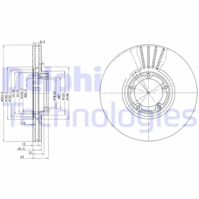 Bilde av DELPHI BG3365 Bremseskiver 254 24 5 ventilert oljet ubehandlet uten hjullager, ABS sensorring FORD: Transit Mk4 Van, Minibuss