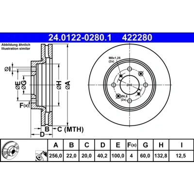 Bilde av ATE 24.0122 0280.1 Bremseskiver 256,0 22,0 4 100,0 ventilert belagt SUZUKI: SWIFT