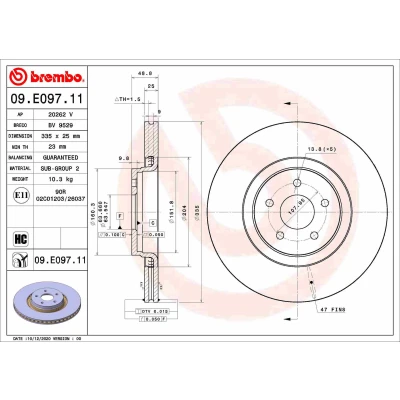 Bilde av BREMBO 09.E097.11 Bremseskiver 335 25 5 innvendig ventilert belagt høy karbon FORD: FOCUS 3, 3 Turnier