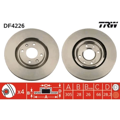 Bilde av TRW DF4226 Bremseskiver 305 28,2 4 108 ventilert spraylakkert
