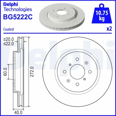 Bilde av DELPHI Bremseskive SUZUKI: SWIFT 4 272mm 22mm ventilert belagt BG5222C 5531168L50 Bremseskiver, Skivebremser