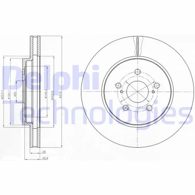 Bilde av DELPHI BG4253 Bremseskiver 319 28 5 ventilert oljet ubehandlet uten hjullager, ABS sensorring LEXUS: RX II