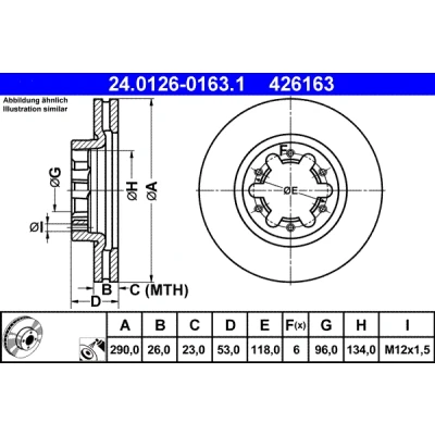 Bilde av ATE 24.0126 0163.1 Bremseskiver 290,0 26,0 6 118,0 ventilert belagt NISSAN: Cabstar E Flatvogn lastebil / Chassis