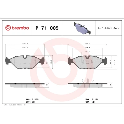 Bilde av BREMBO P 71 005 Bremseklosser klargjort for slitasjeindikator med kolbleklips uten tilbehør SAAB: 9000 Hatchback