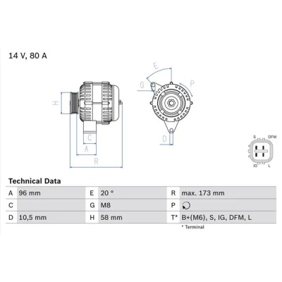 Bilde av BOSCH 0 986 082 040 Dynamo 14V 80A TOYOTA: HIACE 4 Kasten, Land Cruiser Prado 120, 90