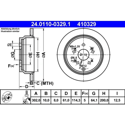 Bilde av ATE 24.0110 0329.1 Bremseskiver 302,0 10,0 5 114,3 fullt ut belagt med skruer HONDA: CR V 3, 4
