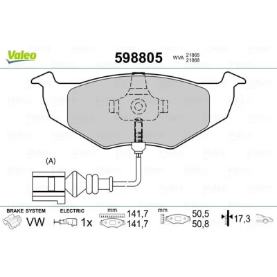 Bilde av VALEO 598805 Bremseklosser framaksel inkl. slitasjevarselkontakt uten antiskrike blikk VOLKSWAGEN: Polo IV Hatchback, SKODA: Fabia 2