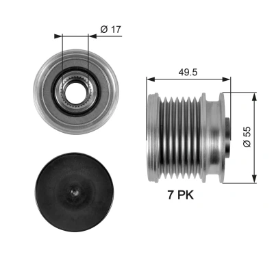 Bilde av GATES OAP7086 Frihjul Dynamo 49,5 FleetRunner Micro V Stretch Fit MERCEDES BENZ: E Klasse T modell, Sedan, ML Klasse, JEEP: Commander