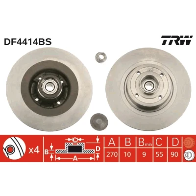 Bilde av TRW DF4414BS Bremseskiver 270 10 4 100 fullt ut med hjullager, ABS senorring RENAULT: MEGANE 2 Kombi, SCENIC 2, GRAND