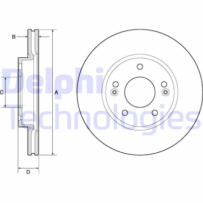 Bilde av DELPHI BG4745C Bremseskiver 280 23 5 ventilert belagt ubehandlet uten hjullager, ABS sensorring HYUNDAI: i30 II Hatchback, III Hatchback
