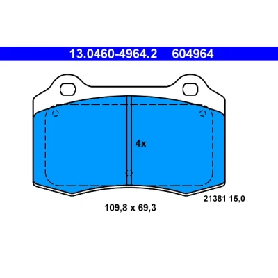 Bilde av ATE 13.0460 4964.2 Bremseklosser ikke klargjort for slitasjeindikator, ekskl. slitasjevarselkontakt VOLVO: V70 2, S60 I, CITROËN: DS3 Hatchback