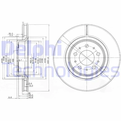 Bilde av DELPHI BG3418 Bremseskiver 302 26 5 ventilert oljet ubehandlet uten hjullager, ABS sensorring VOLVO: XC70 I Cross Country, V70