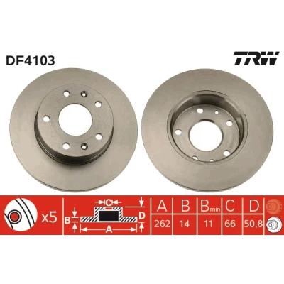 Bilde av TRW DF4103 Bremseskiver 262 14 5 114 fullt ut spraylakkert med skruer LAND ROVER: Freelander I SUV