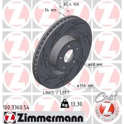 Bilde av ZIMMERMANN Bremseskive AUDI: A6 C7 Allroad 34mm 6/5 5 hull 112mm innvendig ventilert, med sliss belagt høy karbon 100.3360.54 4G0615301AC,4G0615301C