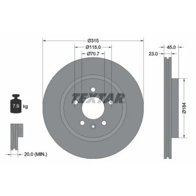 Bilde av TEXTAR PRO 92239803 Bremseskiver 315 23 05/06 115 innvendig ventilert belagt uten hjulfestebolt, hjulnav OPEL: Zafira C Tourer