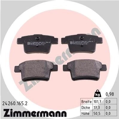 Bilde av ZIMMERMANN 24260.165.2 Bremseklosser med skruer Bildet viser leveranseinnholdet, glideplate FORD: MONDEO 3 Kombi, 3, Stufenheck