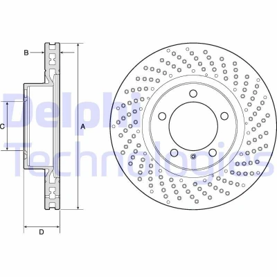Bilde av DELPHI BG4781C Bremseskiver 330 8 5 ventilert belagt høy karbon uten hjullager, ABS sensorring PORSCHE: 911 Coupé