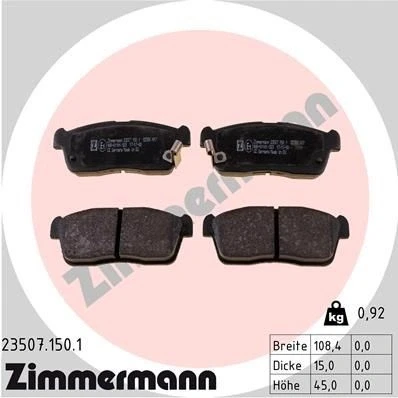 Bilde av ZIMMERMANN 23507.150.1 Bremseklosser med akustisk slitasjevarsel Bildet viser leveranseinnholdet SUZUKI: Ignis I, Alto VII, SUBARU: JUSTY 4