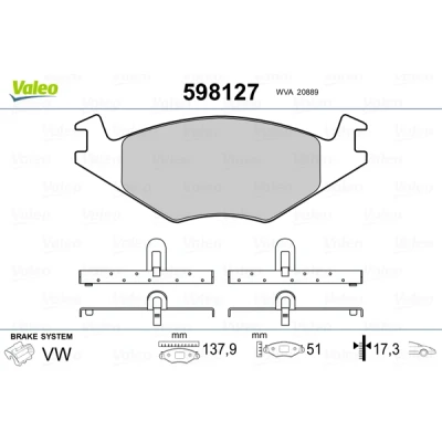 Bilde av VALEO 598127 Bremseklosser framaksel ekskl. slitasjevarselkontakt uten antiskrike blikk VOLKSWAGEN: GOLF 2, Passat B2 Hatchback, Jetta 2