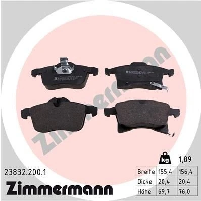 Bilde av ZIMMERMANN 23832.200.1 Bremseklosser med akustisk slitasjevarsel Bildet viser leveranseinnholdet OPEL: Combo C Varebil / Stasjonsvogn, Zafira B