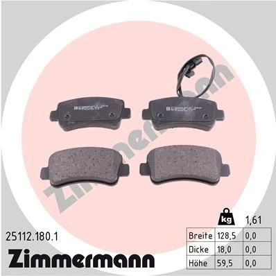 Bilde av ZIMMERMANN 25112.180.1 Bremseklosser inkl. slitasjevarselkontakt Bildet viser leveranseinnholdet RENAULT: MASTER 3 Kasten, 3, Bus