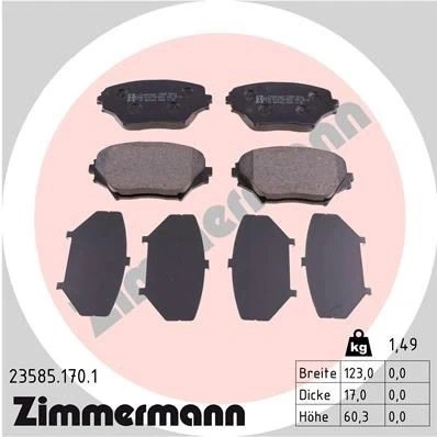 Bilde av ZIMMERMANN 23585.170.1 Bremseklosser Bildet viser leveranseinnholdet TOYOTA: RAV4 II SUV