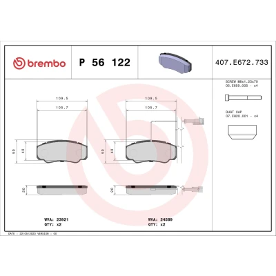 Bilde av BREMBO P 56 122 Bremseklosser inkl. slitasjevarselkontakt med bremsecaliperskruer tilbehør