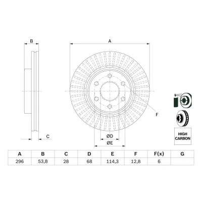 Bilde av BOSCH 0 986 479 E35 Bremseskiver 296 28 6 114,3 ventilert belagt høy karbon NISSAN: NP300 Navara Pick up