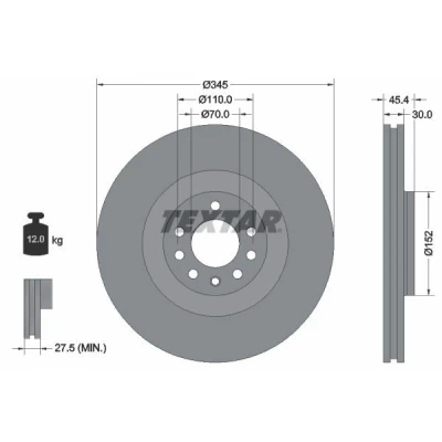 Bilde av TEXTAR PRO 92242403 Bremseskiver 345 30 05/08 110 innvendig ventilert belagt uten hjulfestebolt, hjulnav SAAB: 9 3 Sedan, Stasjonsvogn