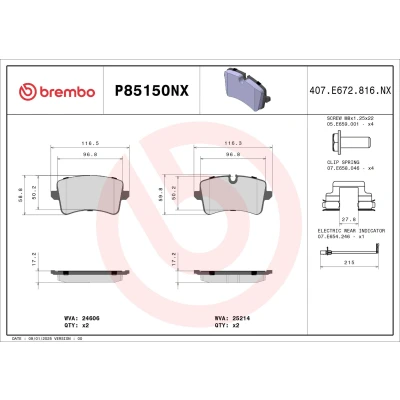Bilde av BREMBO Bremseklosser inkl. slitasjevarselkontakt med bremsecaliperskruer, antihyle blikk tilbehør P85150NX