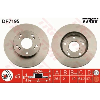 Bilde av TRW DF7195 Bremseskiver 262 21 5 114,3 ventilert spraylakkert HONDA: CIVIC 8, 7 Hatchback, NISSAN: Bluebird Sedan