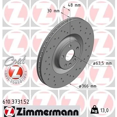 Bilde av ZIMMERMANN SPORT COAT Z 610.3731.52 Bremseskiver 366 30 6/5 5 108 innvendig ventilert, hullet belagt VOLVO: XC90 II, XC60 II