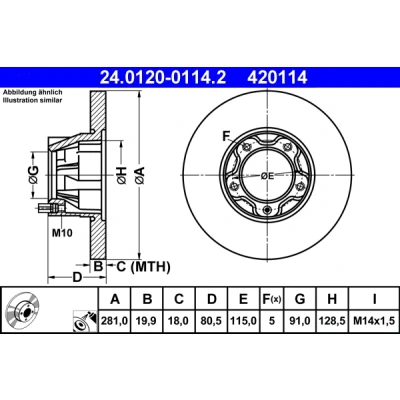 Bilde av ATE 24.0120 0114.2 Bremseskiver 281,0 19,9 5 115,0 fullt ut belagt VOLKSWAGEN: LT 28 35 I Van, II Minibuss