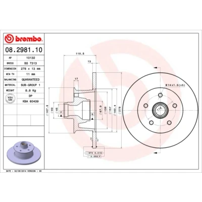 Bilde av BREMBO 08.2981.10 Bremseskiver 278 13 5 fullt ut VOLKSWAGEN: TRANSPORTER 3, 3 Bus