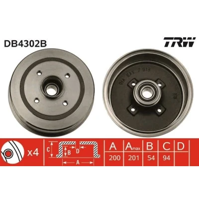 Bilde av TRW DB4302B Bremsetrommel med lager, uten ABS sensorring