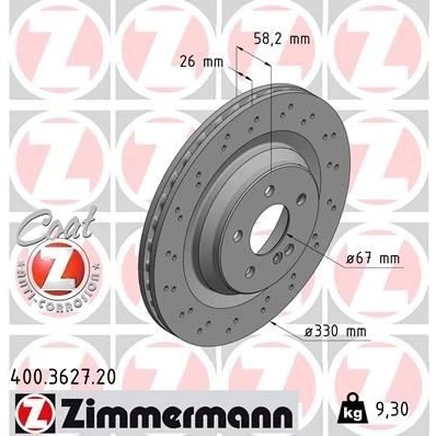 Bilde av ZIMMERMANN COAT Z 400.3627.20 Bremseskiver 330 26 6/5 5 112 innvendig ventilert, hullet belagt MERCEDES BENZ: SL Cabrio