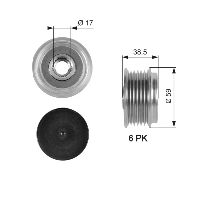 Bilde av GATES OAP7063 Frihjul Dynamo 38,5 FleetRunner Micro V Stretch Fit MITSUBISHI: Outlander 2 SUV, ASX MAZDA: 6 Hatchback, SUBARU: Outback IV