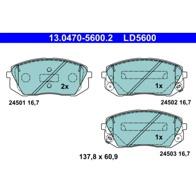 Bilde av ATE 13.0470 5600.2 Bremseklosser med akustisk slitasjevarsel KIA: Sportage III, II, IV, HYUNDAI: ix35, Tucson, ix35 Van