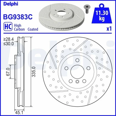 Bilde av DELPHI BG9383C Bremseskiver 335 30 5 ventilert, slisset / perforert belagt høy karbon uten hjullager, ABS sensorring MINI: Hatchback