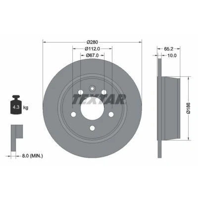 Bilde av TEXTAR PRO 92074503 Bremseskiver 280 10 05/06 112 fullt ut belagt uten hjullager, hjulfestebolt, hjulnav MERCEDES BENZ: Vito Minibuss