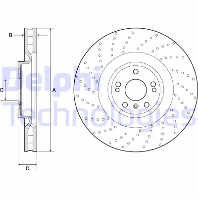 Bilde av DELPHI BG9185C Bremseskiver 375 36 5 ventilert, hullet belagt høy karbon uten hjullager, ABS sensorring MERCEDES BENZ: GLE SUV, GL, ML Klasse