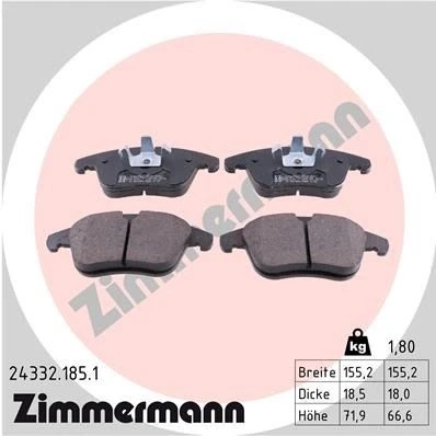 Bilde av ZIMMERMANN 24332.185.1 Bremseklosser klargjort for slitasjeindikator Bildet viser leveranseinnholdet PEUGEOT: 508 I SW, 407 Sedan