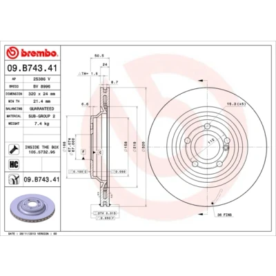 Bilde av BREMBO COATED DISC LINE 09.B743.41 Bremseskiver 320 24 5 innvendig ventilert belagt høy karbon med skruer MERCEDES BENZ: SL Cabrio