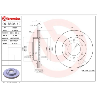 Bilde av BREMBO 09.B622.10 Bremseskiver 289 28 6 innvendig ventilert FORD: Ranger Mk2, MAZDA: BT 50 Pick up