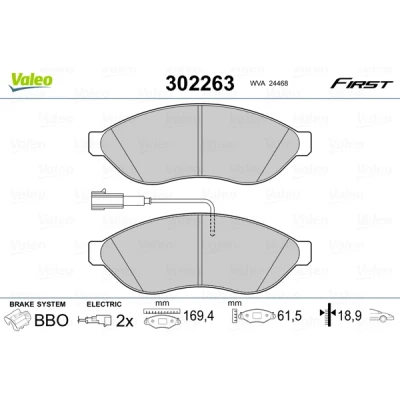 Bilde av VALEO 302263 Bremseklosser framaksel inkl. slitasjevarselkontakt med antihyle blikk FIAT: Ducato III Flatvogn lastebil / Chassis, Minibuss