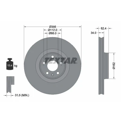 Bilde av TEXTAR PRO+ 92293505 Bremseskiver 356 34 05/06 112 innvendig ventilert belagt høy karbon uten hjulfestebolt, hjulnav AUDI: A6 C7 Allroad