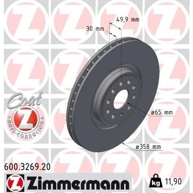 Bilde av ZIMMERMANN Bremseskive 30mm 10/5 5 hull 112mm innvendig ventilert belagt høy karbon 600.3269.20 1EA615301B Bremseskiver, Skivebremser