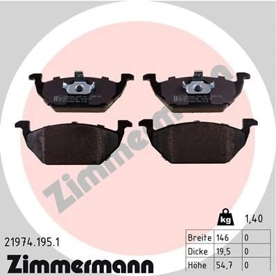 Bilde av ZIMMERMANN 21974.195.1 Bremseklosser Bildet viser leveranseinnholdet SKODA: Octavia 1 Combi, I Hatchback, AUDI: A3 Hatchback